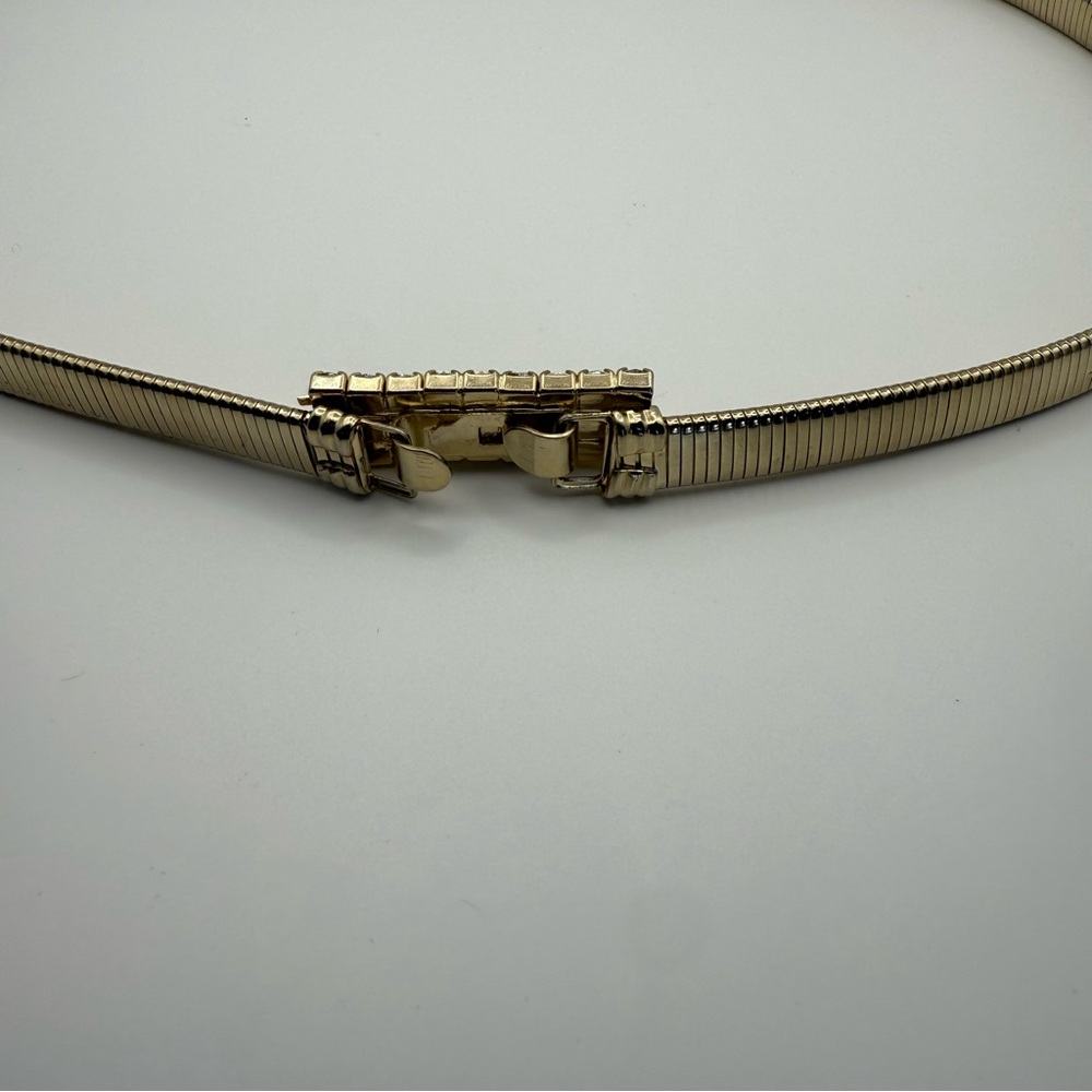 Vintage Womens Stretch Gold Brass Tone Elastic Belt W/Rhinestone Ornate Buckle - Picture 4 of 10